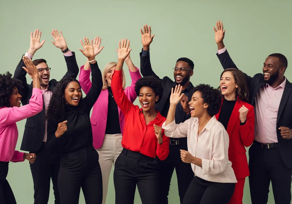 Equipa comemorando o sucesso do negócio
